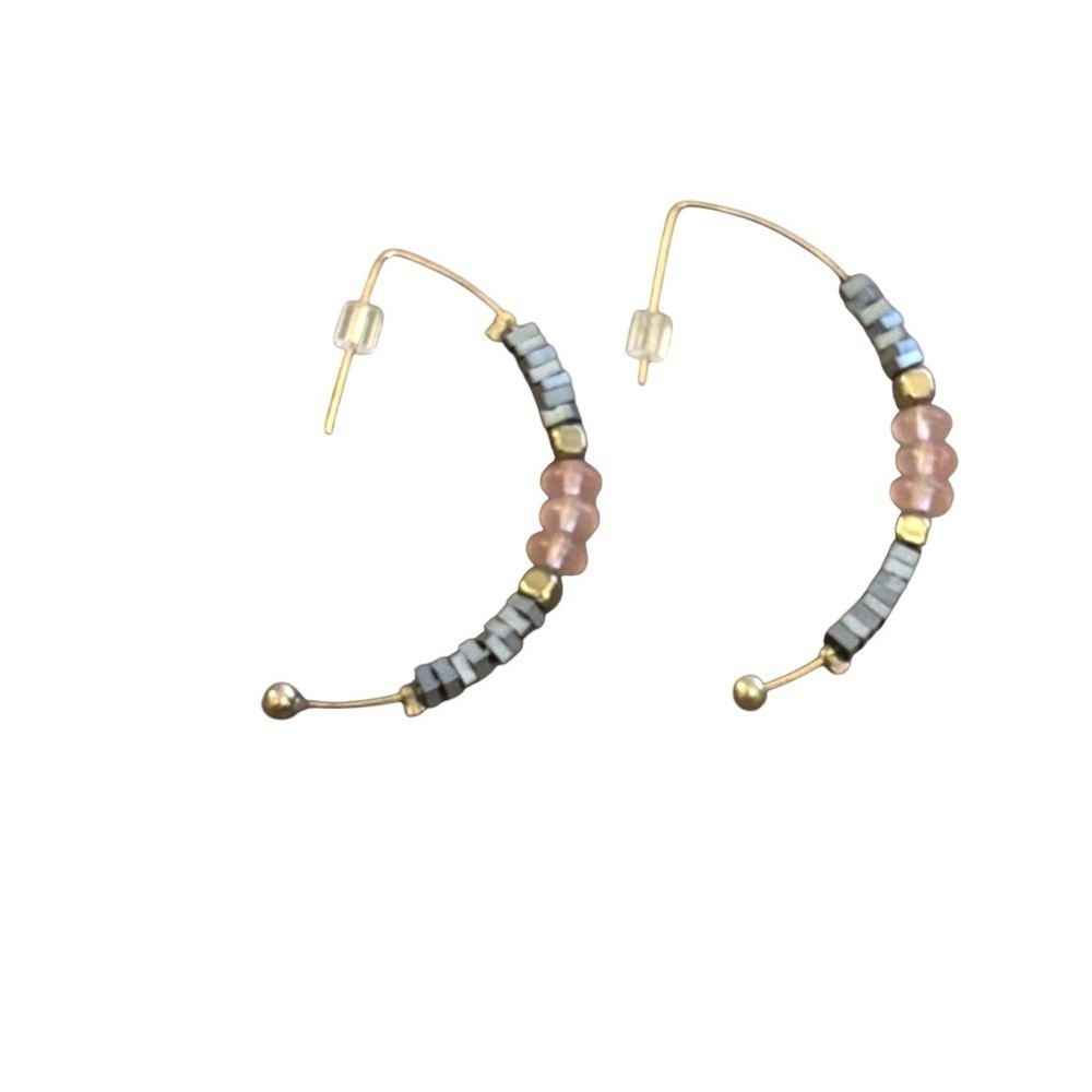 Cloie Beaded Hoop Earrings Pink Blue Boho Style‎